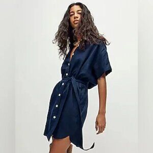 J Crew Size XS Capitaine Belted shirtdress 100% linen Button Down